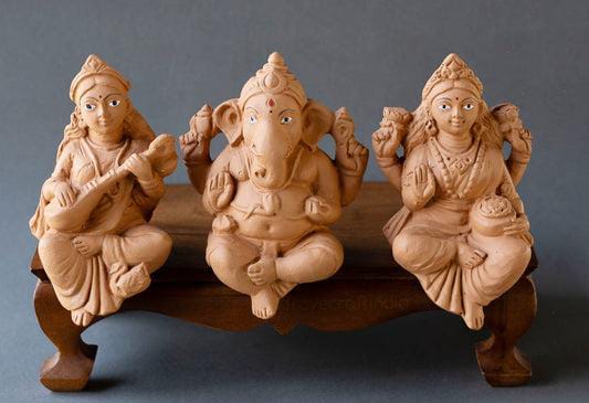 HANDCRAFTED IDOLS FEATURING GANESHA,SARASWATI AND LAXMI 
